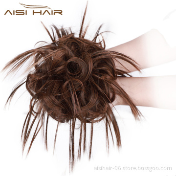 Aisi Hair Donut Brown Synthetic Curly Chignon Bun Pad Chignon Elastic Band Ribbon Ponytail Rope Rubber Hair Extension For Women